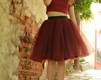 Burgundy tulle skirt Tutu skirt Bridesmaid skirt Short skirt Circle skirt Tulle skirt Plus size skirt High waist skirt Wedding skirt Prom