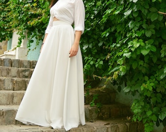 Ivory chiffon skirt Wedding skirt Bridal separate skirt Floor skirt High waist skirt Plus size skirt Full length skirt Boho skirt Bridesmaid