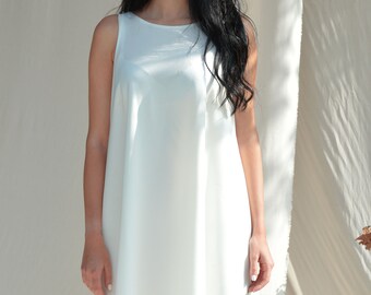 Ivory mini dress Minimalist wedding dress A line dress Elegant dress Special occasion dress Plus size dress Sleeveless dress Evening dress