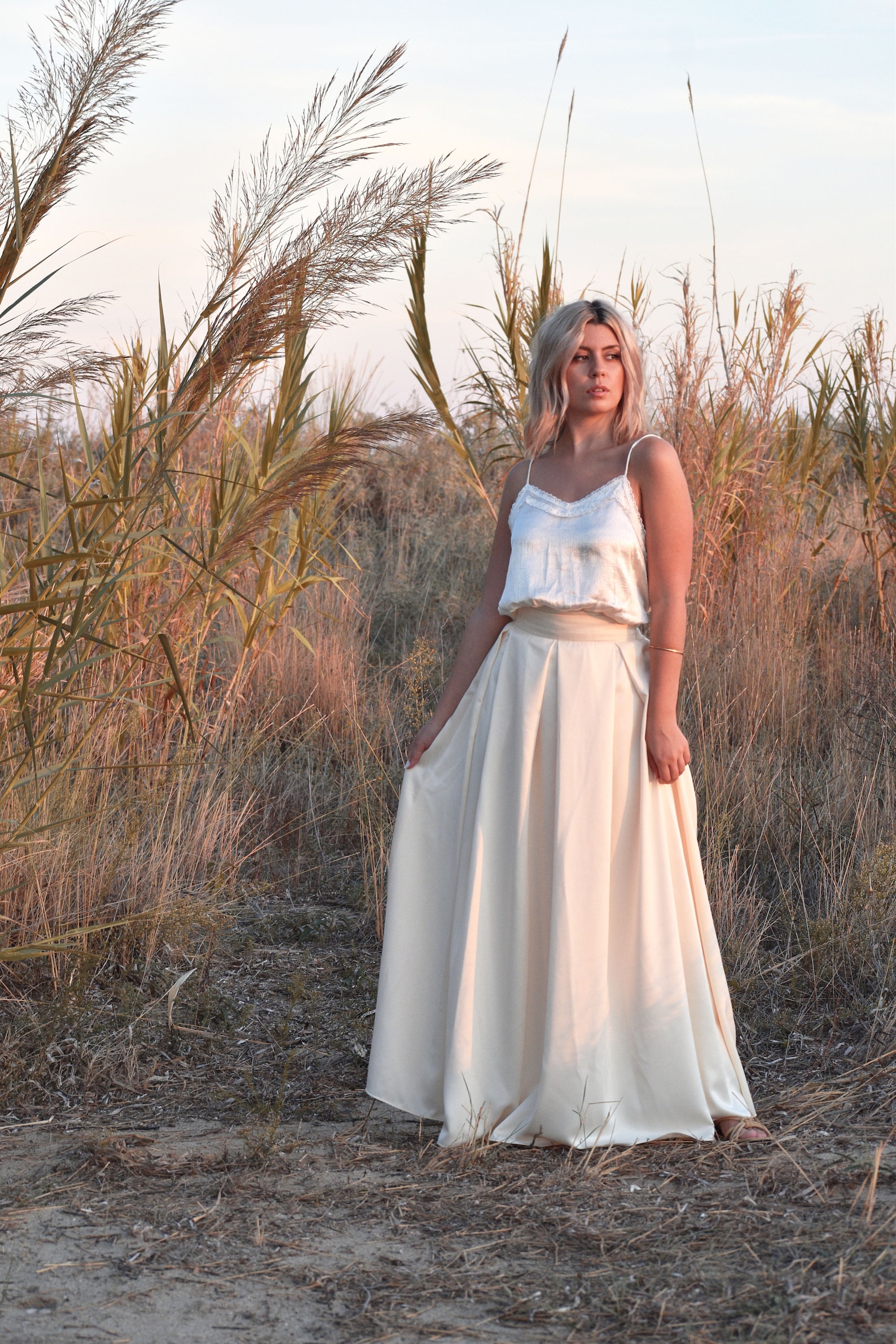 Champagne Skirt Pleated Skirt Wedding Maxi Skirt Full Length Skirt ...