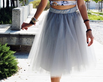 Grey Tulle Skirt Silver Skirt Tulle Women Skirt Tutu Skirt