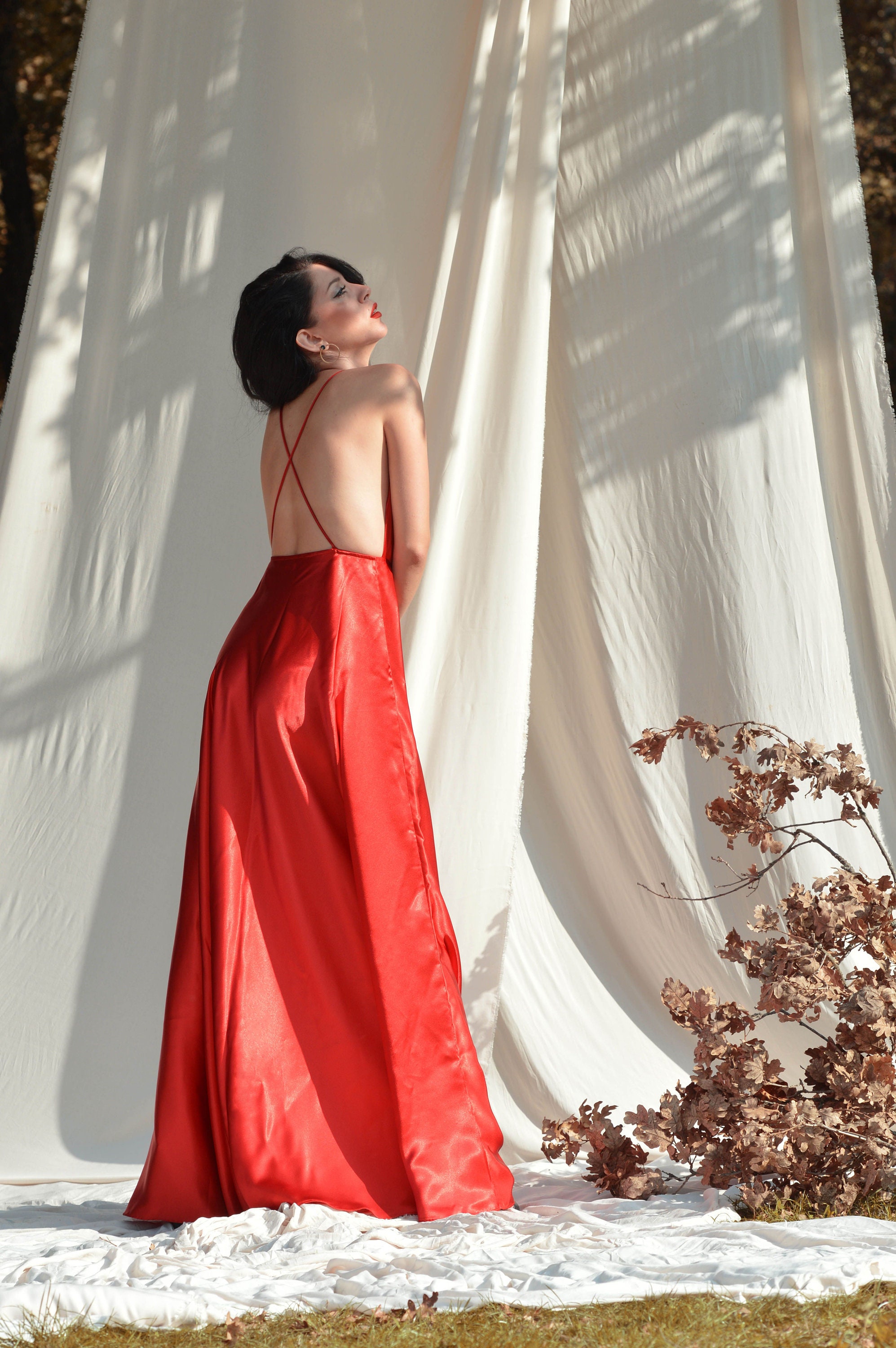 Red Satin Dress Maxi Red Dress Open Back Dress Sexy Women Dress Minimalist  Wedding Dress Plus Size Dress Women Long Dress - Etsy