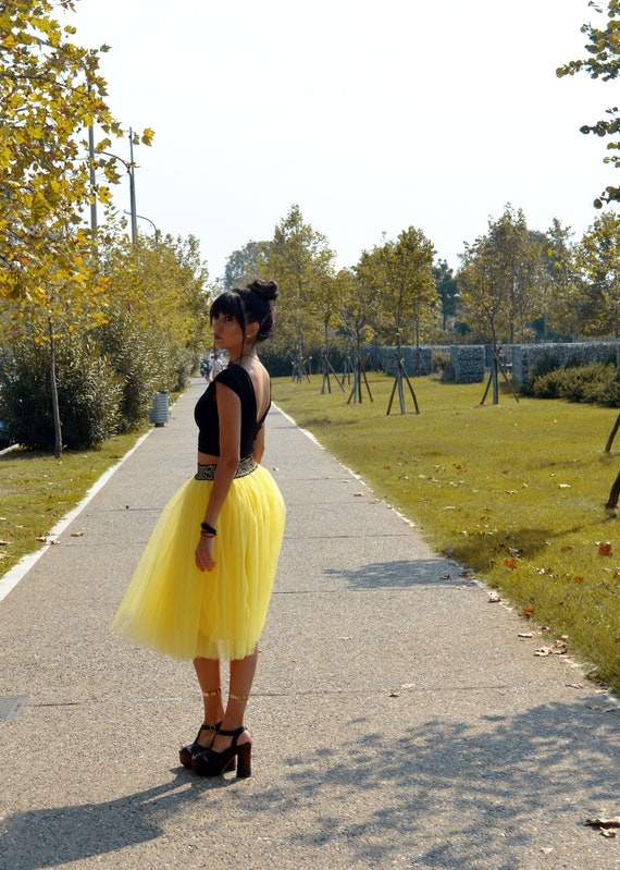 Faldas de tul amarillo, falda amarilla corta, falda de dama de