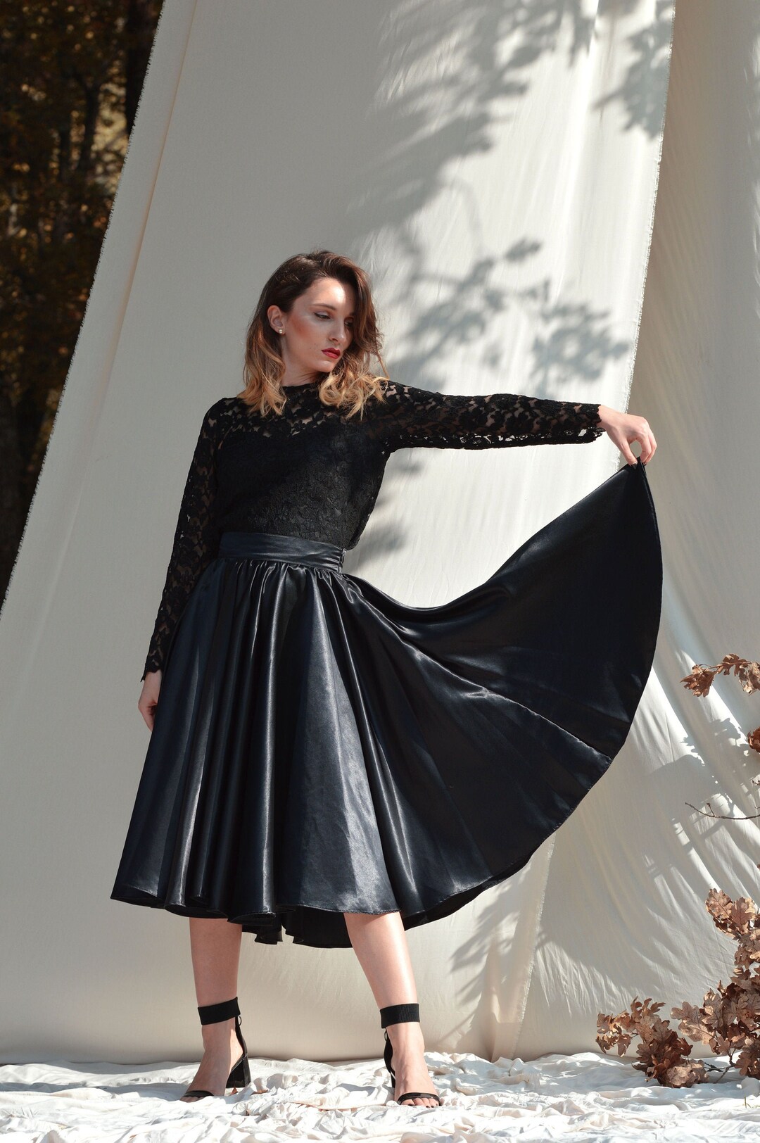 Black Satin Skirt Black Midi Skirt Wedding Midi Skirt - Etsy