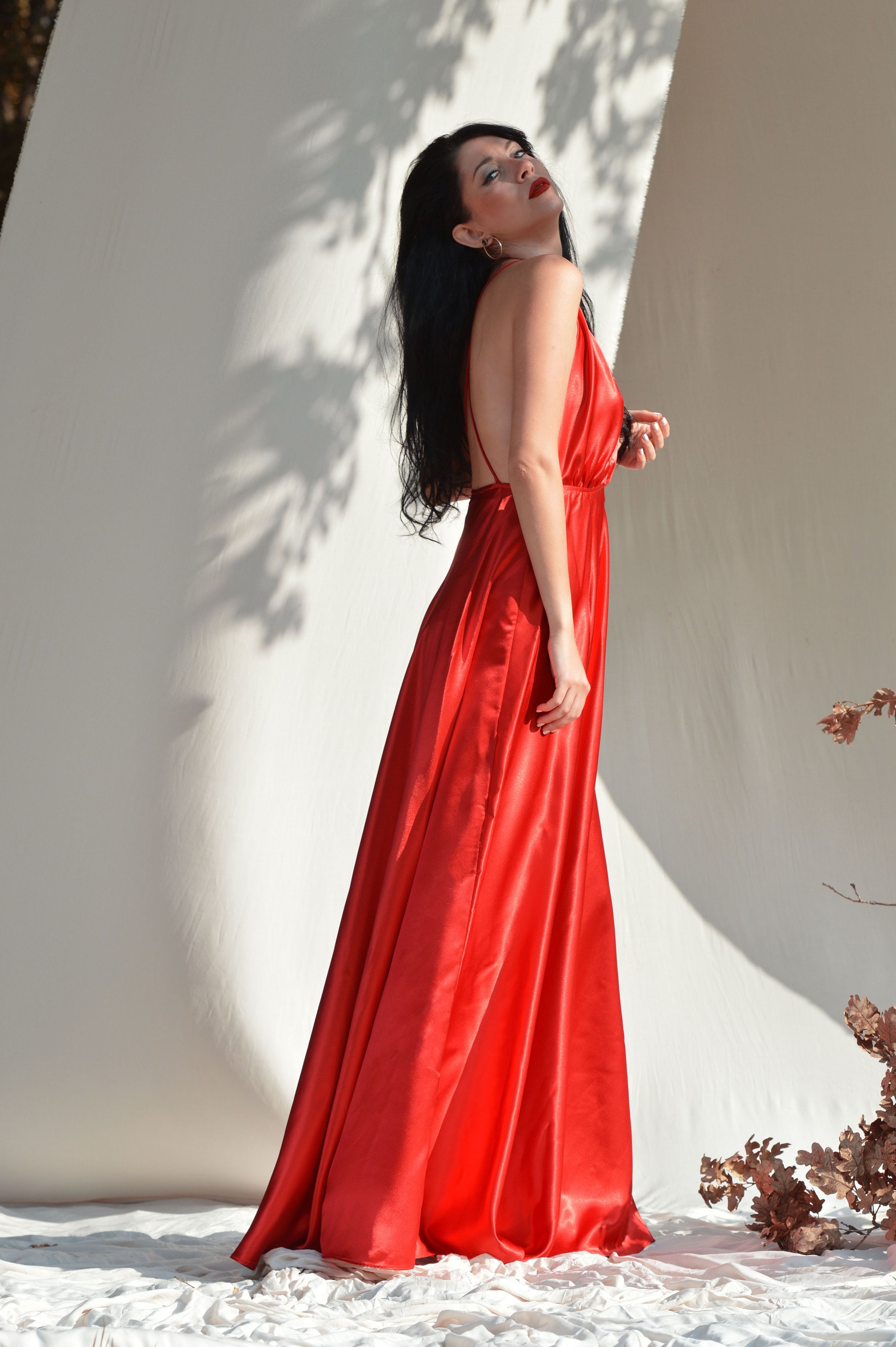 Red Satin Dress Maxi Red Dress Open Back Dress Sexy Women Dress Minimalist  Wedding Dress Plus Size Dress Women Long Dress - Etsy