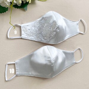 Ivory satin face mask Bridal and groom face mask Wedding face mask Lace face mask Reausable mask Protective mask Triple layered mask image 6