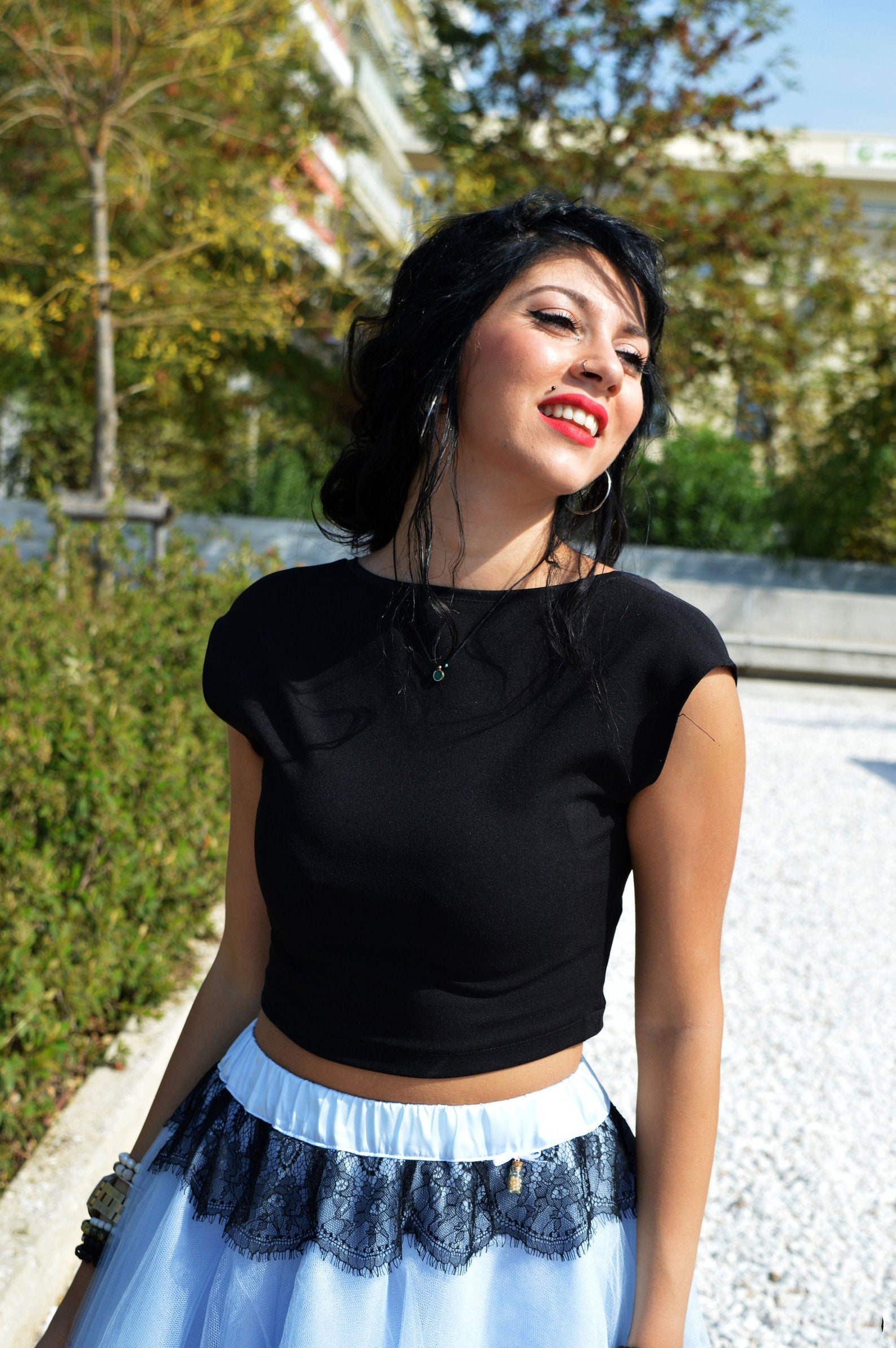 black elastic crop top