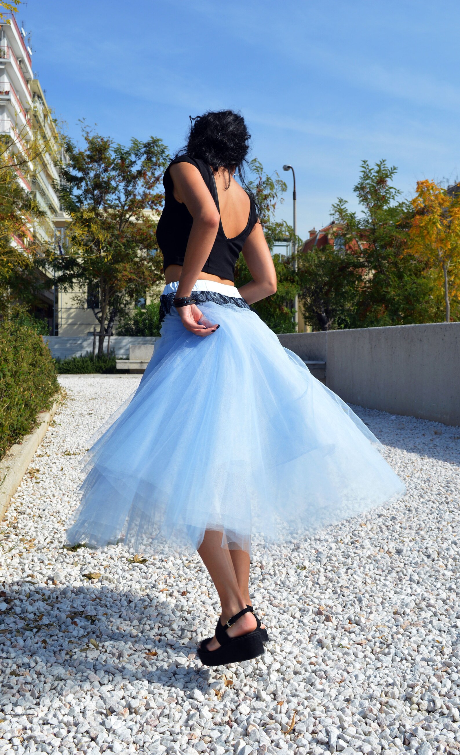 Light Blue Tulle Skirt Bridesmaid Skirt Midi Skirt Wedding Skirt