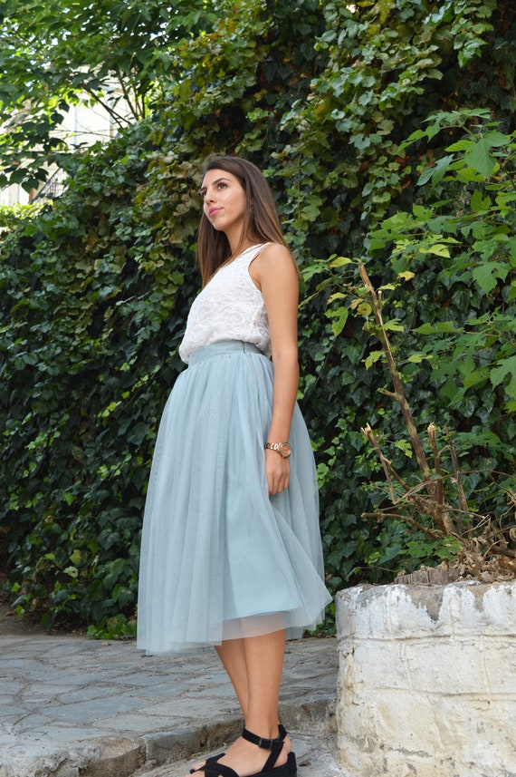 Jupe en tulle bleu clair jupe en tulle doux jupe de demoiselle d honneur jupe de soiree jupe de bal en tulle jupe mi longue jupe tutu adulte jupe duveteuse mariage Etsy France
