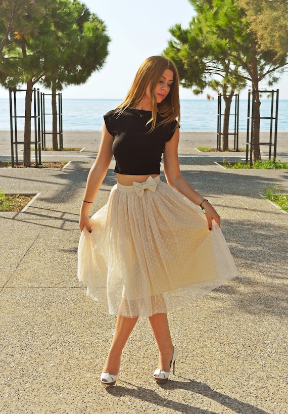 Champagne Tulle Skirt Polka Dots Skirt Nude Tulle Skirt Soft Tulle Skirt Tulle Bridal Skirt Wedding Skirt Bridesmaid Skirt Midi Skirt Prom Etsy
