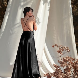 Satin black wedding dress Black bridal dress Maxi black dress Open back dress Sexy women dress Minimalist wedding dress Plus size dress image 4