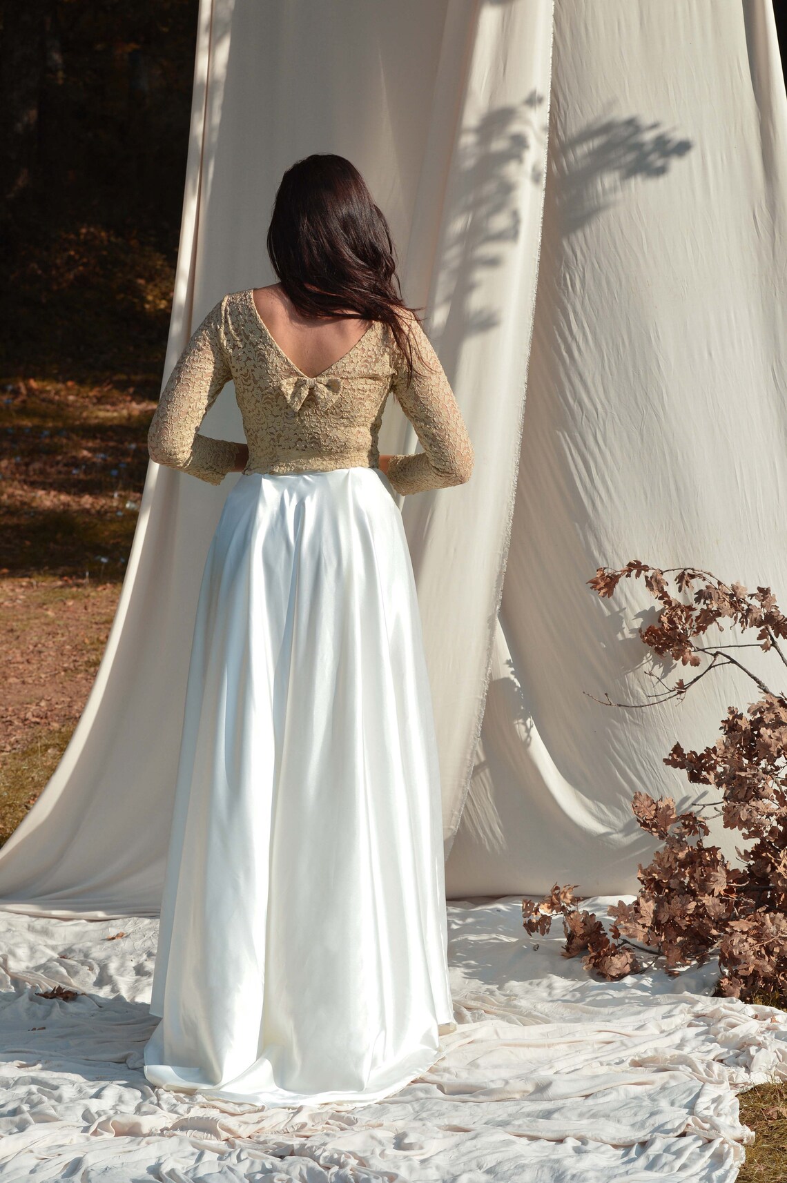 Ivory maxi skirt with cuts