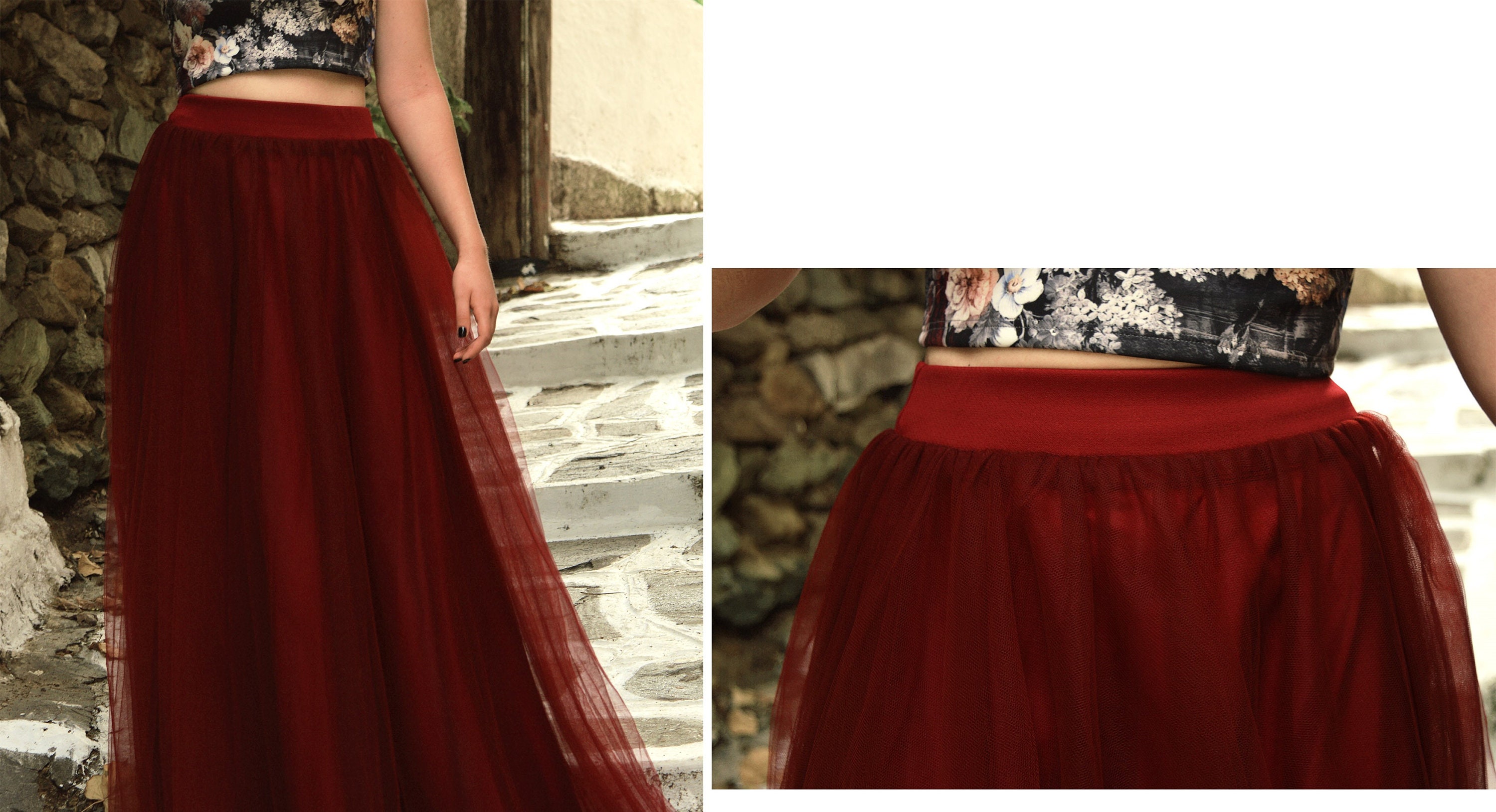 burgundy tulle maxi skirt