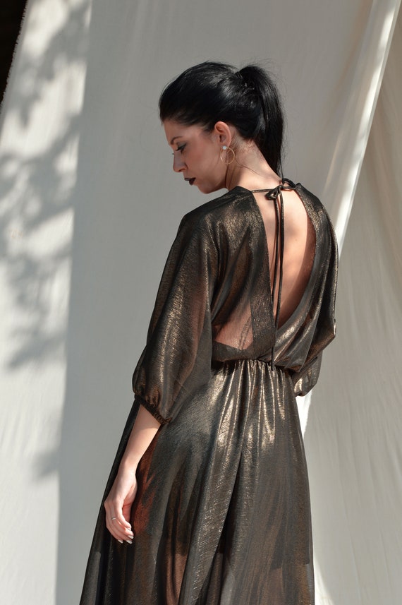 Black Maxi Dress Gothic Dress Open Back Dress Gold Metallic Dress Long Dress  Sexy Dress Evening Dress Plus Size Dress Dress With Leg Slit - Etsy