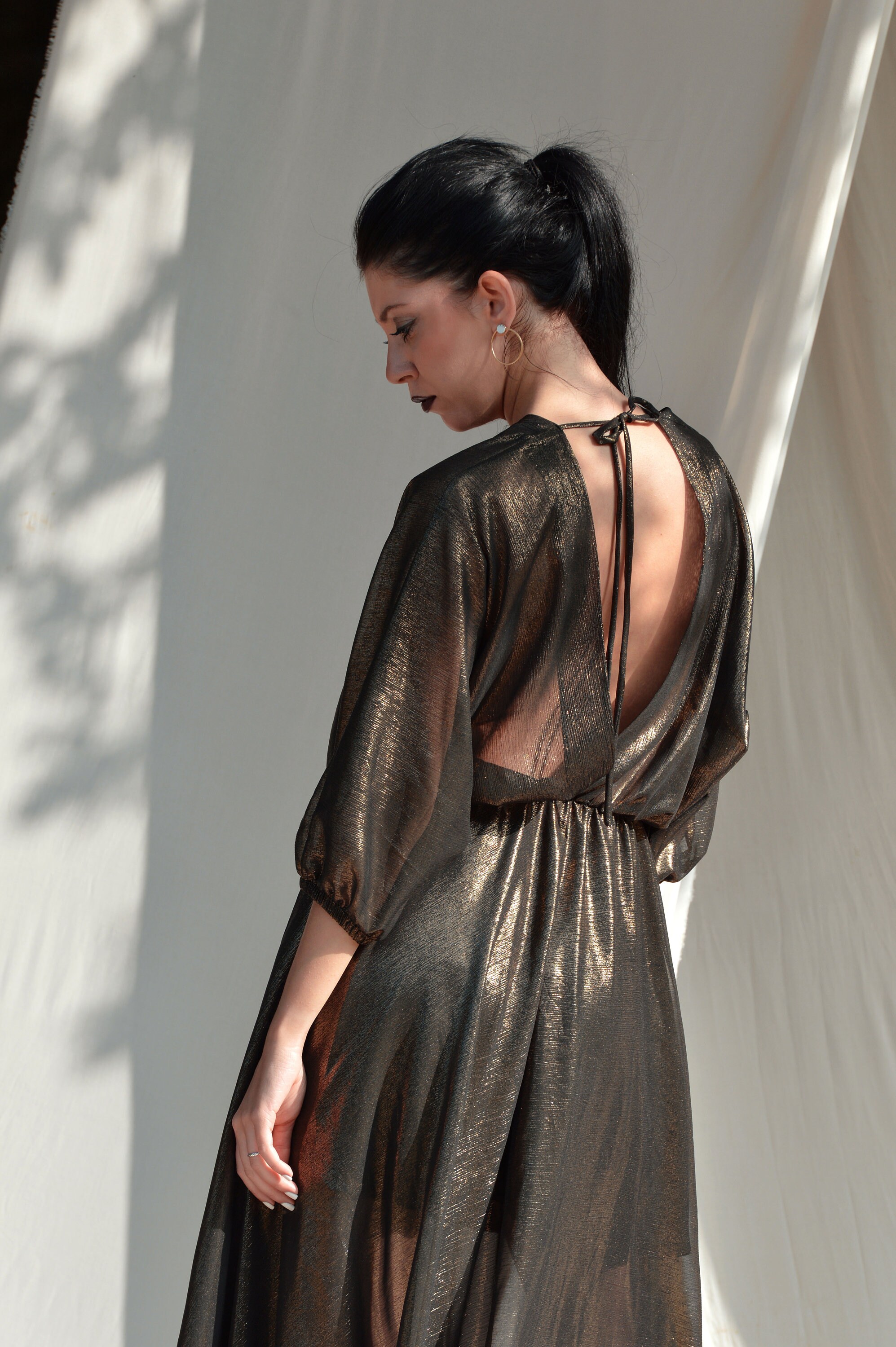 knee length dresses for ladies Black Bryanna Metallic Maxi Dress main image 0