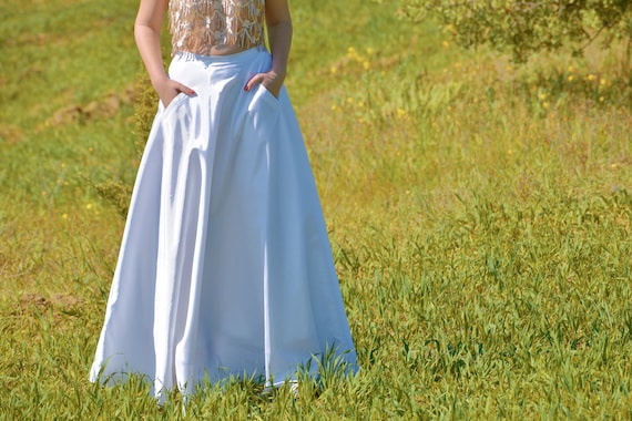 Maxi White Skirt Bridal Long Skirt Taffeta Skirt Maxi Pockets - Etsy