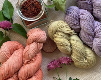 Naturally hand-dyed fingering weight yarn