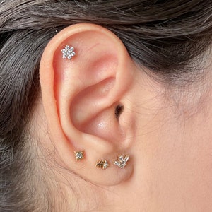 Brincos de ouro maciço 14K, piercing plano, brincos com parafuso, brinco de pino 18g, piercing de cartilagem 14K, presente de aniversário, presente para melhor amiga
