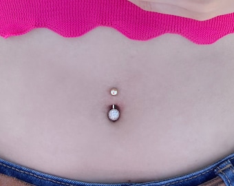 14K Gold Belly Ring, Gold Ball Charm, Pave beads navel ring, 14k gold navel ring, Simple Belly Button Rings, floating navel piercing,