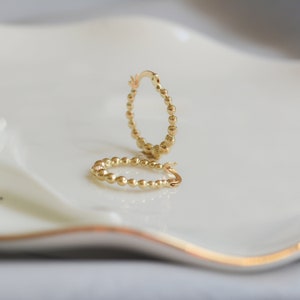 14K Gold Beaded Hoop Earrings, Bead Hoop Earrings gold, Gold Dainty Hoops, Mother&#39;s Day Gift, Gift for bff, Birthday Gift, Gift for woman,