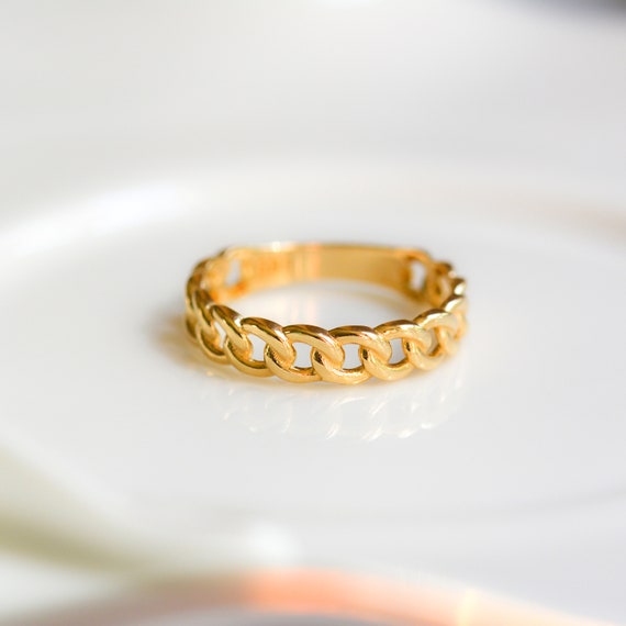 Men's Chain Ring Men's Gold Ring Gold Chain Ring Curb Chain Ring Bold Ring  Thick Chain Ring Father's Day Gift -  Israel