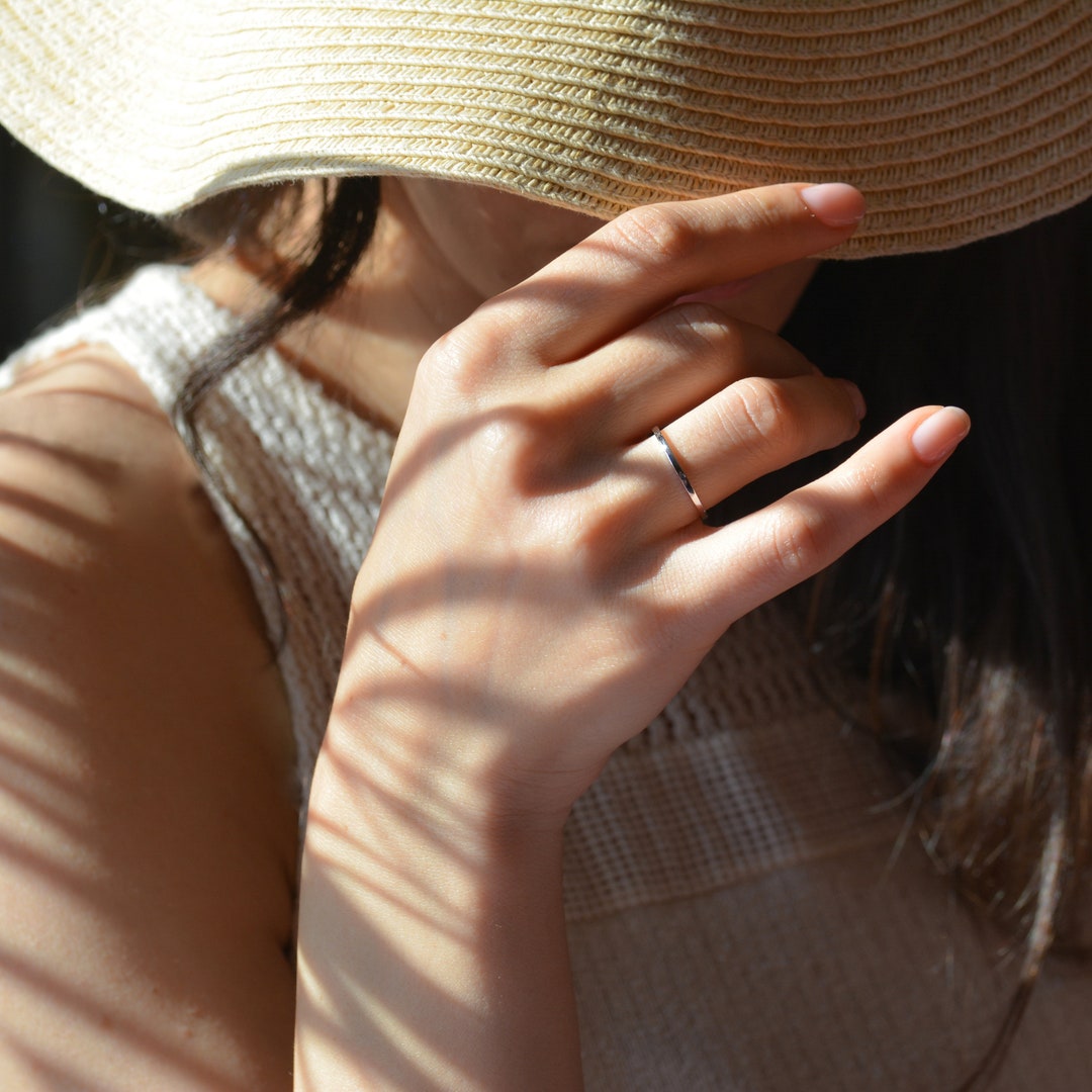 14K Gold Ultra Thin Gold Stacking Ring, Band Ring 1mm, White Gold Plain