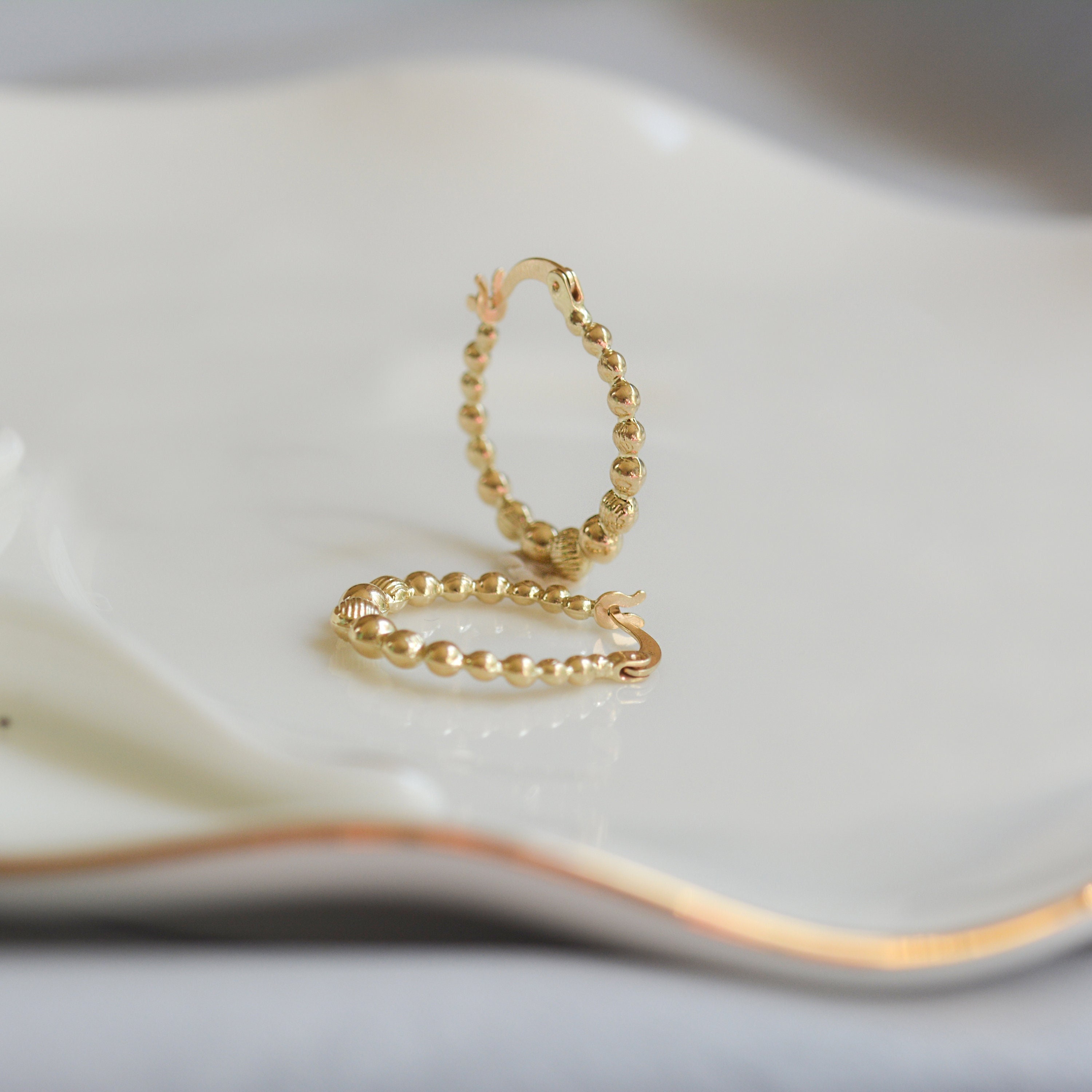 14K Gold Beaded Hoop Earrings, Bead Hoop Earrings gold, Gold Dainty Hoops, Mother's Day Gift, Gift for bff, Birthday Gift, Gift for woman,