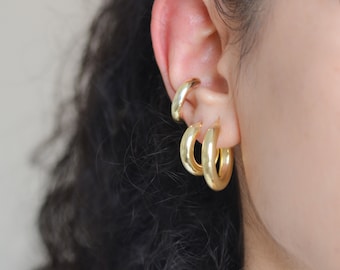 925 Silver Thick Hoops, Chunky Hoop Earrings, Thick Gold