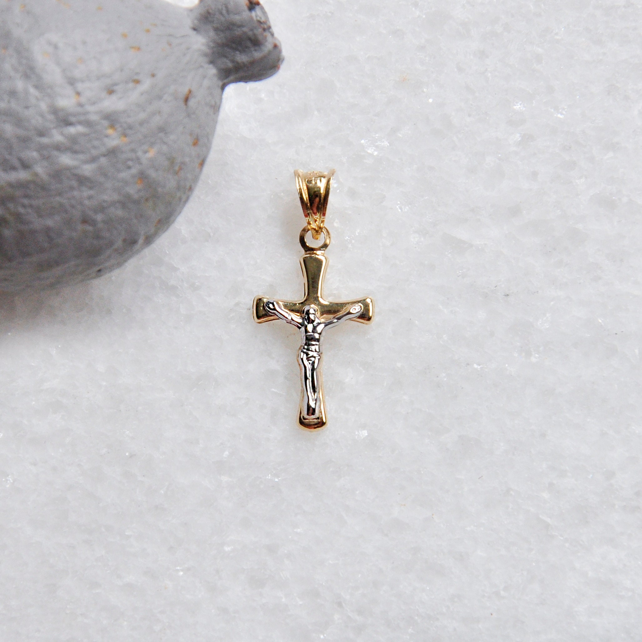 14K Gold Crucifix Necklace 14K Gold Rope Chain and Cross Etsy