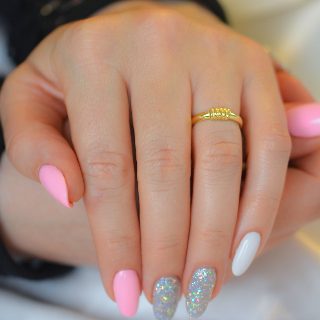 Elli Anillos Mujeres Banda Pila Con Esmalte Naranja En Plata De Ley 925