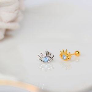 Evil Eye Piercing Earring, 925 Sterling Silver Earring Earlobe And Cuff Earrings, Minimalist Jewelry, Ball Back Earring, Single earring