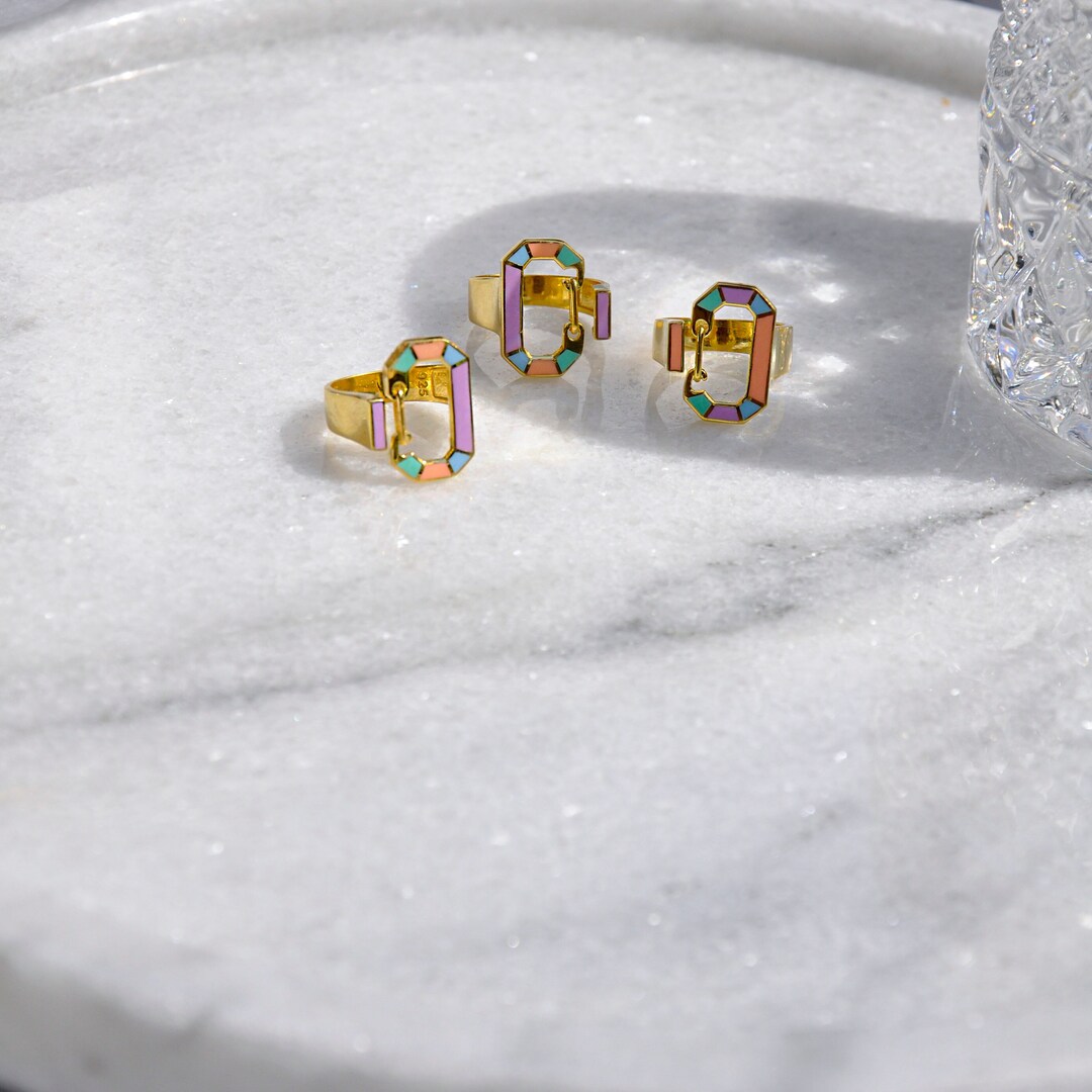 Pastel Rings, Hollow Ring, Polygon Ring, Colorful Silver Jewelry ...
