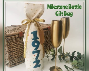 Gift For Wine Lover, Personalised Fabric Gift Bag, Wine Gift 30th Birthday, Custom Bottle Gift Wrap, Big Milestone Gift 2003, 21st Birthday