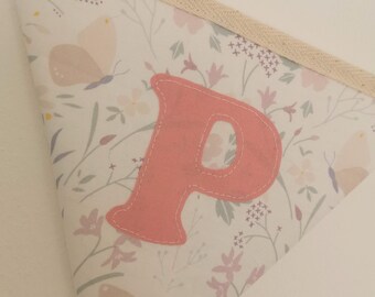 Personalised Floral Butterfly Bunting, Pastel Nursery Garland For Girls Princess Bedroom