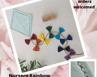 Rainbow coloured nursery wall kite hanging, personalised kite wall decor, bespoke nursery wall decor, newborn keepsake, baby shower gift