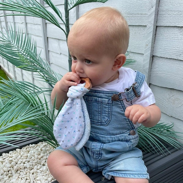 Flannel Bunny Teether, Blue Pink White Terry Toweling Cloth, Bunny Style Teething Ring, Dinosaur Fabric Toy, New Mum, Floral Fabric Baby Gif