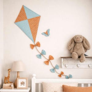 Terracotta Orange & Duck Egg Blue Kite Wall Hanging, Woodland Nursery Decor, Rich Earthy Tones