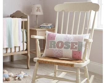 Personalised Baby Clothes Memory Pillow, Custom Name Patchwork Cushion, Large Name