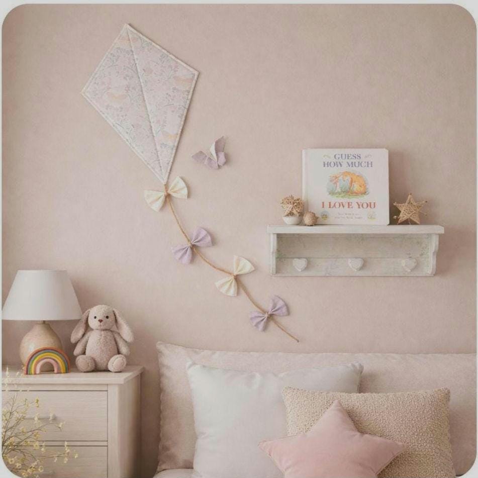 Butterfly Kite Wall Hanging, Pastel Floral And Lavender Purple and Yellow Nursery Decor, Woodland Themed Nursery Bedroom