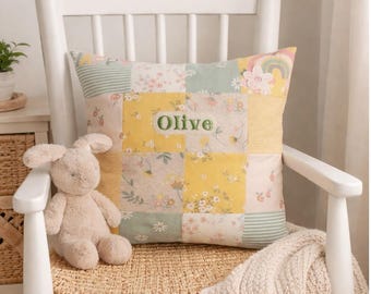 Personalised Baby Clothes Memory Pillow, Patchwork Keepsake Cushion