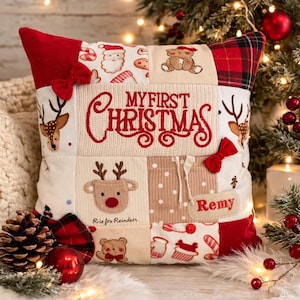 Personalised Christmas Memory Pillow, Made From Baby Clothes, Double sided Keepsake Cushion