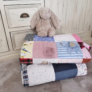 Large Baby Clothes Memory Quilt, Professionally Made Keepsake T-Shirt Blanket, 1st Birthday Keepsake Gift