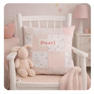 Personalised Baby Clothes Memory Pillow, With Date of Birth Embroidery, Patchwork Keepsake Cushion