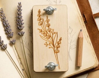Mini Laser Engraved Wood Flower Press | Lavender Botanical Travel Size