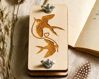 Mini Laser Engraved Wood Flower Press | Swallow Botanical Travel Size (4x2in)