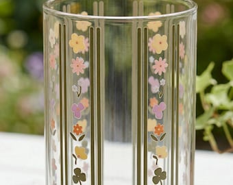 Floral Stripe Glass Vase | Multicolor Pastel Wildflower Home Decor (7in)