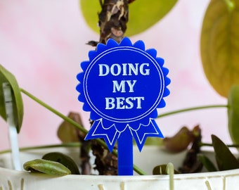 Blue Ribbon Plant Stakes Set of 5 Humor Cheeky Sarcastic Prize Ribbon Plant Picks Laser Cut Blue Acrylic Plastic