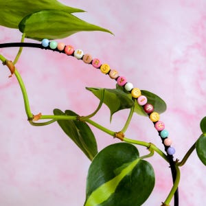 Enrejado de plantas con cuentas personalizado / Estilo pulsera de la amistad / Aro de metal con soporte de corazón de 23 x 33 cm / Estaca divertida para plantas / Regalo para plantas de interior