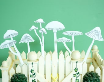 Mushroom Plant Stakes Fungi houseplant decorations set of 6 Mushroom Plant Decor White Mushroom Pot Decoration Gift for Plant Mom