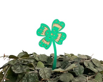 Lucky Clover Plant Stakes - Frosted Acrylic with Metallic Details Set of 3